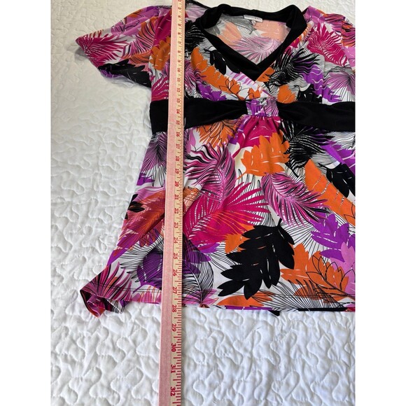 Fashion Bug Pink Purple Tropical Flowy Tie Back Halter Vneck Blouse size 2x - Picture 6 of 7